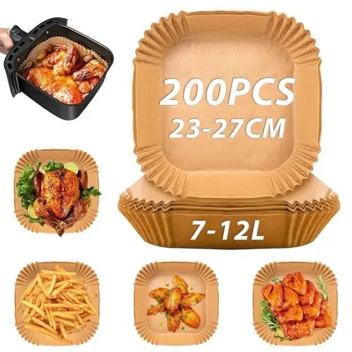 Produktbild: Sungoup Backpapier für Heißluftfritteuse 23-27cm, 200 Stück Airfryer Backpapier Antihaft Wasserdicht Ölfest, Airfryer Paper für 7L-12L, Airfryer Zubehör kompatibel mit COSORI 5,5L/Philips/Princess