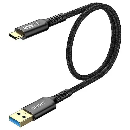 Produktbild: SUNGUY USB C Kabel, 0,5 m USB C auf USB 10Gbps Typ C Kabel und Nylon geflochtenes Datenkabel USB C kompatibel mit iPhone 16/15 Pro Max, Galaxy S24 S23, Android Auto-Schwarz