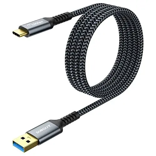 Produktbild: SUNGUY USB C Kabel, 1,5 m USB C auf USB 10Gbps Typ C Kabel und Nylon geflochtenes Datenkabel USB C kompatibel mit iPhone 16/15 Pro Max, Galaxy S24 S23, Android Auto