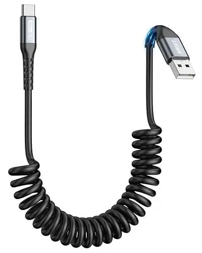Produktbild: SUNGUY USB C Spiralkabel, <strong>0.4M-1M:</strong>  USB auf USB C Kabel und Datenkabel für Android Auto,Carplay,iPhone 16/15 Series,Galaxy S24 Ultra S23 FE S22 S21,Google Pixel, Xiaomi-Grau