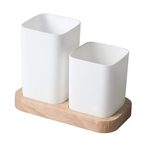 Produktbild: Sunicon Besteck-Organizer mit Holzsockel, aufrechter Besteckhalter mit 3 Fächern, großes Fassungsvermögen, große Öffnung, Design für Küchenutensilien für die Küche (2 Grids)
