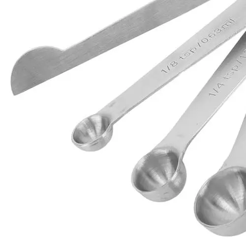 Produktbild: Sunicon Edelstahl-Messlöffel-Set, 7-teiliges Messlöffel-Set mit Nivellierer, runder Metall-Teelöffel, Esslöffel, Messlöffel zum Backen, Kochen