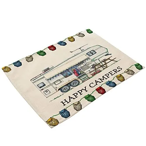 Produktbild: Sunicon Einzigartiges Design, zartes, umweltfreundliches Cartoon-Tischset aus Baumwollleinen für Camping und Wohnmobil (MC0046-2)