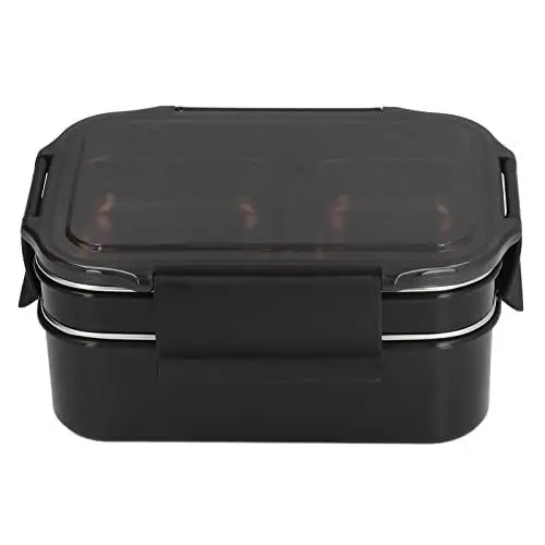 Produktbild: Sunicon Tragbarer Lebensmittelwärmer, 304 Edelstahl, doppelschichtig, isolierte Lunchbox, Lunchwärmer mit Fächern, schnell tragbar, beheizte Lunchbox, Lebensmittelwärmer, Heizung (Black)