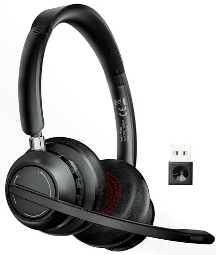 Produktbild: SUNITEC Headset mit Mikrofon, Kabellos Bluetooth Headset mit Mikrofon, 45H Stunden Sprechzeit für Laptop/PC/Mac, Wireless 5.1 mit USB-A Dongle mit Geräuschunterdrückun für Handy, Büro