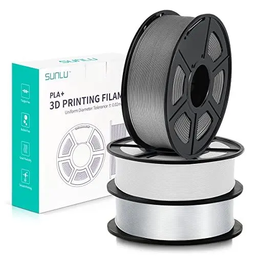 Produktbild: SUNLU 3KG PLA Plus 3D Drucker Filament, PLA+ Filament 1.75mm, Maßgenauigkeit +/- 0.02 mm, 1kgSpule(2.2Pfund), Insgesamt 3kg, PLA Plus Filament (Weiß+Transparent+Grau)