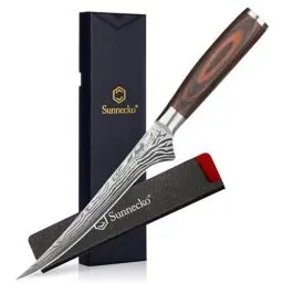 Produktbild: Sunnecko 15cm Filetiermesser Küchenmesser, Fischmesser Profi Messer - Fleischmesser mit scharfe Klinge, Ausbeinmesser Edelstahl mit Pakkaholz Griff in Geschenkbox
