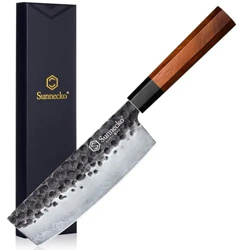 Produktbild: Sunnecko 7 Zoll Nakiri Messer Küchenmesser - Japanisches Kochmesser Profi Messer Fleischmesser Profi Messer Allzweckmesser 3 Schichten Stahl Kochmesser mit Geschenkbox Kitchen Knife