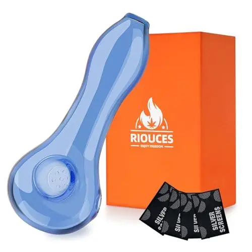 Produktbild: SUNNEKO Glaspfeife mit 7 Kickloch Glaspfeife Dickes Glas Löffel Bong Hitzebeständig Geruchsneutral Taschenform Pfeife Home Dekorative Accessoires (Blau)