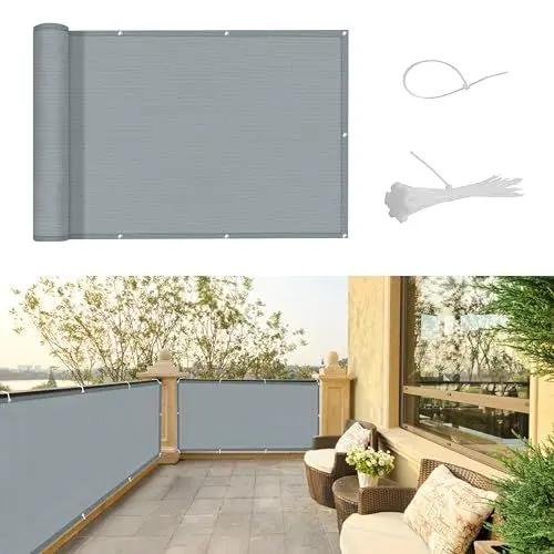 Produktbild: SUNNY GUARD Balkon Sichtschutz 90x600cm HDPE Balkonverkleidung Balkonabdeckung Balkonumspannungen,Sonnenschutz und Atmungsaktivität,Geeignet für Balkon,Garten,Terrasse,mit Kabelbinder,Hellgrau