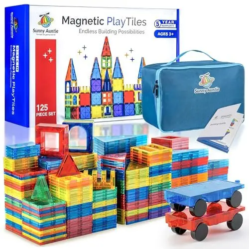 Produktbild: Sunny Auntie Magnetic Tiles for Kids & Toddlers, Toy for 3 4 5 6 7 8 Year Old Boys & Girls, Gift Box (Set of 125)