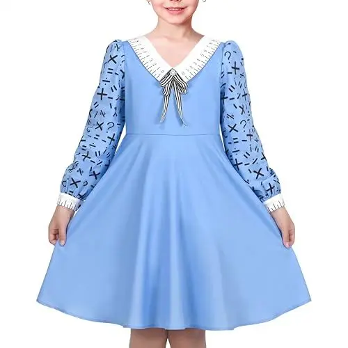 Produktbild: Sunny Fashion Mädchen Kleid Blau Herrscher Muster Kragen Schuluniform Jahrgang Beiläufig Täglich Gr. 146,Blauer Linealdruck,146