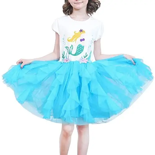 Produktbild: Sunny Fashion Mädchen Kleid Blau Meerjungfrau Gefaltet Party Prinzessin Tüll Tutu Gr. 116