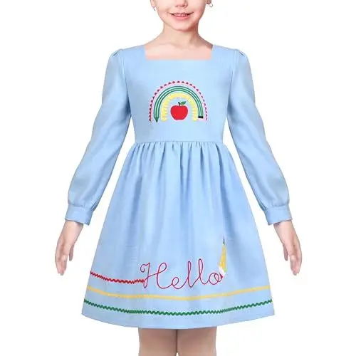 Produktbild: Sunny Fashion Mädchen Kleid Blau Regenbogen Apfel Bleistift Niedlich Schön Schuluniform Beiläufig Gr. 146,Blauer Apfel,146
