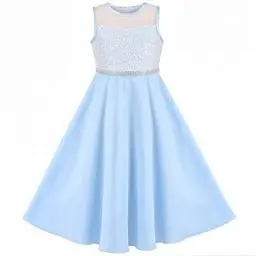 Produktbild: Sunny Fashion Mädchen Kleid Blau Strass Chiffon Brautjungfer Tanzen Party Maxi Kleid Gr. 110