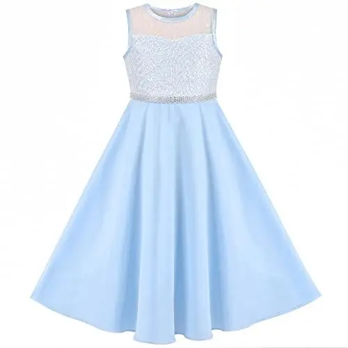 Produktbild: Sunny Fashion Mädchen Kleid Blau Strass Chiffon Brautjungfer Tanzen Party Maxi Kleid Gr. 110