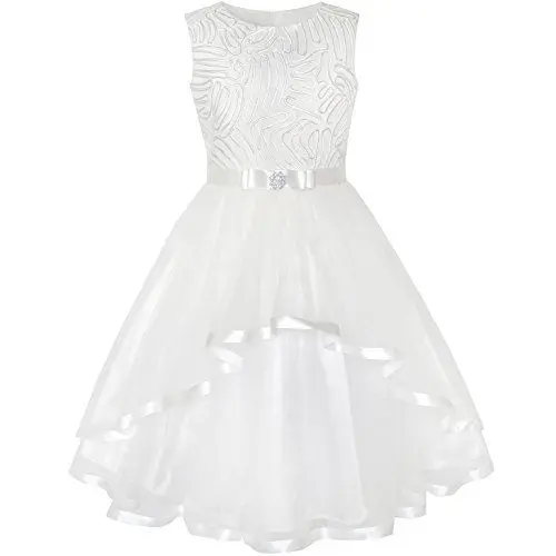 Produktbild: Sunny Fashion Mädchen Kleid Blume Nicht-gerade Weiss Belted Hochzeit Party Brautjungfer Gr. 122, Size 8