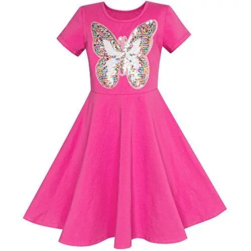Produktbild: Sunny Fashion Mädchen Kleid Dunkelrosa Schmetterling Pailletten Baumwolle Kleid Gr. 146