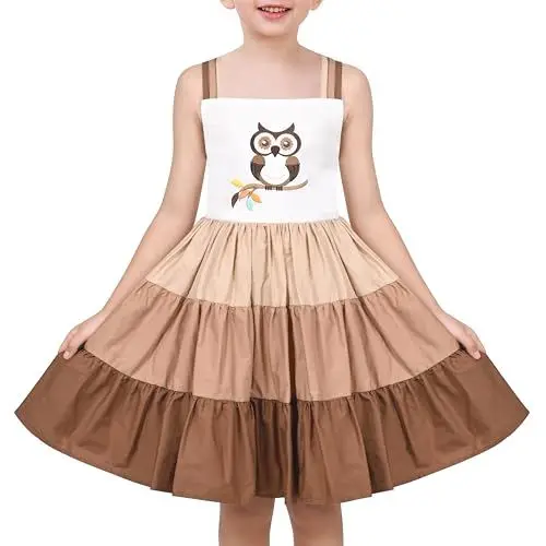Produktbild: Sunny Fashion Mädchen Kleid Eule Tier Regenbogen Isolieren Sie Ärmellos Trägerkleid Sommer Gr. 98,Waldkauz,98