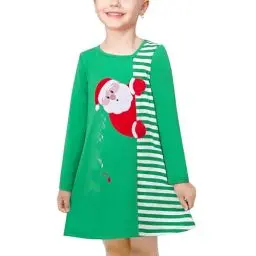 Produktbild: Sunny Fashion Mädchen Kleid Grün Hemd Weihnachtsmann Asymmetrisch Gestreift Klavier Weihnachten Beiläufig Gr. 104,Grüner Schneemann,104