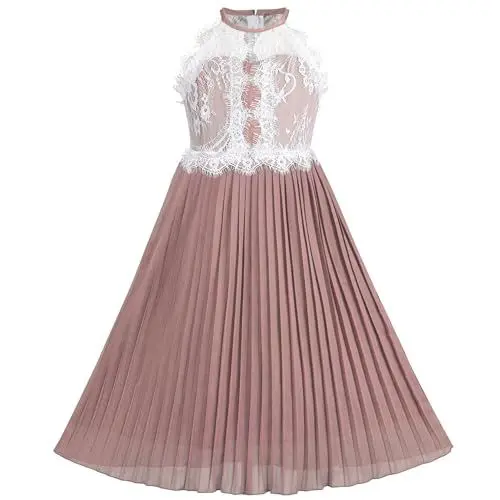 Produktbild: Sunny Fashion Mädchen Kleid Kaffee Halfter Prinzessin Spitze Gefaltet Party Hochzeit Festzug Gr. 122,Kaffee,122