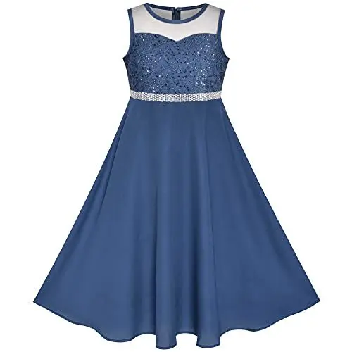 Produktbild: Sunny Fashion Mädchen Kleid Klassiker Blau Chiffon Brautjungfer Maxi Ball Kleid Gr. 134