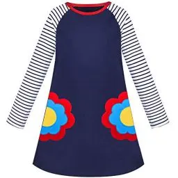 Produktbild: Sunny Fashion Mädchen Kleid Langarm Navy blau Blume Stickerei Beiläufig Baumwolle Gr. 98