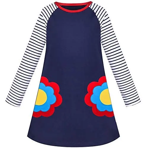 Produktbild: Sunny Fashion Mädchen Kleid Langarm Navy blau Blume Stickerei Beiläufig Baumwolle Gr. 98
