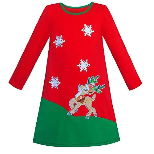 Produktbild: Sunny Fashion Mädchen Kleid Lange Ärmel Weihnachten Rentier Schnee Urlaub Party Gr. 122