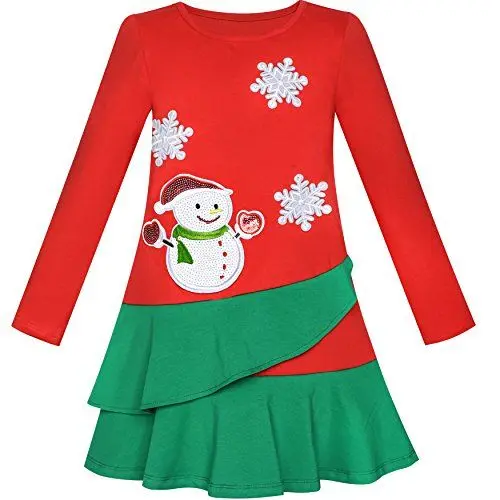 Produktbild: Sunny Fashion Mädchen Kleid Lange Ärmel Weihnachten Schneemann Urlaub Party Gr. 104