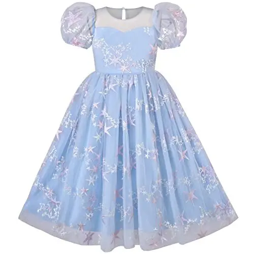 Produktbild: Sunny Fashion Mädchen Kleid Mädchen Kleid Tüll Eisblau Gestickt Stern Party Prinzessin Festzug Gr. 116