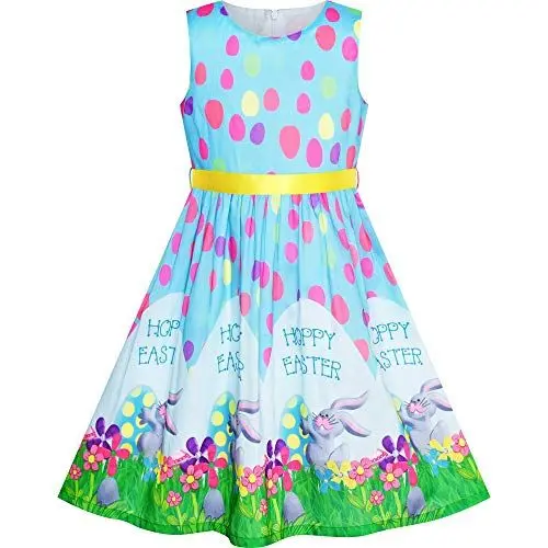 Produktbild: Sunny Fashion Mädchen Kleid Ostern Hase Eiersuche Blau Beiläufig Party Gr. 110