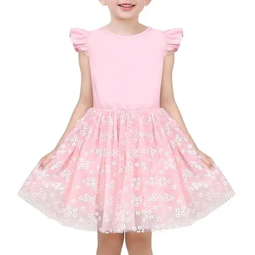 Produktbild: Sunny Fashion Mädchen Kleid Rosa Pailletten Gänseblümchen Blumen- Prinzessin Hochzeit Rüschenärmel Tüll Gr. 116,Rosa Sequin,116