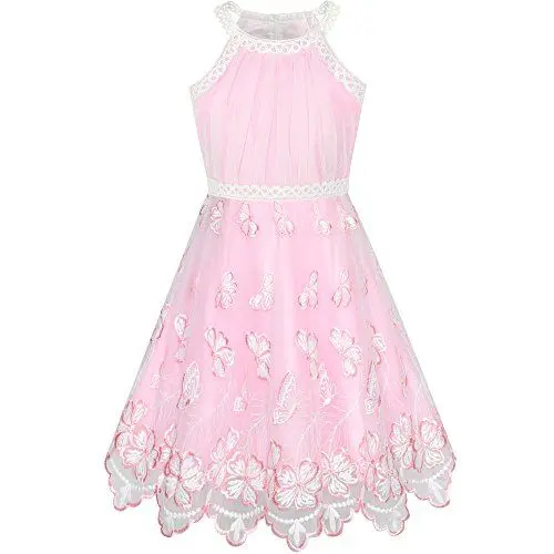 Produktbild: Sunny Fashion Mädchen Kleid Rosa Schmetterling Gestickt Halfter Kleid Party Gr. 134