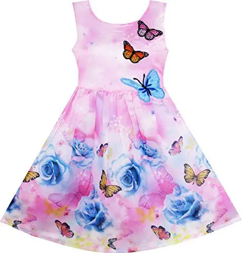 Produktbild: Sunny Fashion Mädchen Kleid Rose Drucken Schmetterling Stickerei Lila Gr. 146
