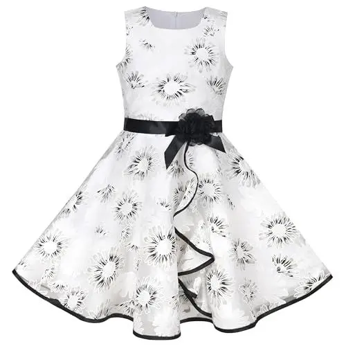 Produktbild: Sunny Fashion Mädchen Kleid Schwarz Blumen- Asymmetrisch Besonders Gelegenheit Formal Hochzeit Gr. 98-104,Schwarz Floral,98-104