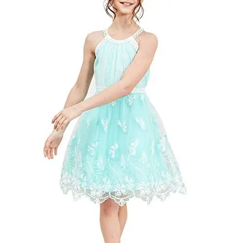 Produktbild: Sunny Fashion Mädchen Kleid Türkis Schmetterling Gestickt Halfter Kleid Party Gr. 122
