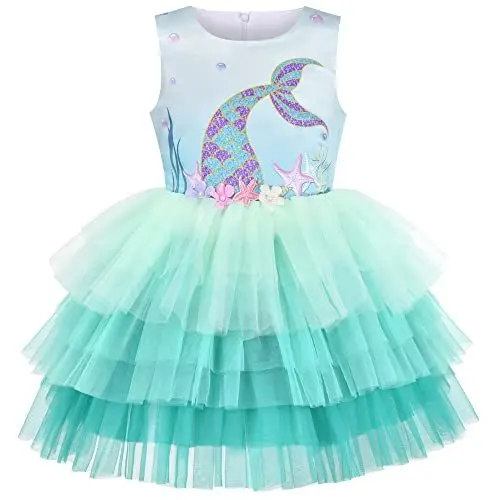 Produktbild: Sunny Fashion Mädchen Kleid Wassergrün Meer Meerjungfrau Gradient Tutu Tüll Party Gr. 110