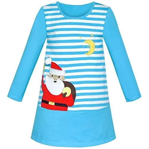 Produktbild: Sunny Fashion Mädchen Kleid Weihnachten Weihnachtsmann Blau Streifen Baumwolle Gr. 86