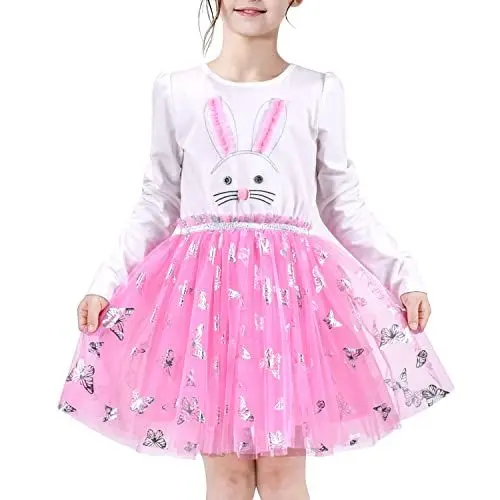 Produktbild: Sunny Fashion Mädchen Kleid Weihnachtsbaum Stirnband Weihnachtsmann Langarm Party Kleid, Größe 98 Pink Bunny