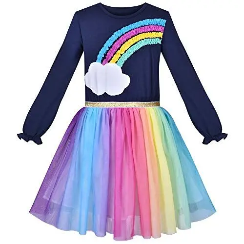 Produktbild: Sunny Fashion Mädchen Kleid Weihnachtsmann Hut Langarm Party Kleid Größe 116, Rainbow Cloud