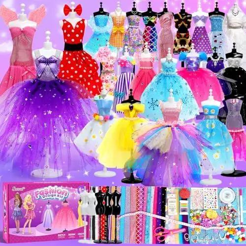 Produktbild: Sunrad Modedesign Mädchen Bastelset,1000+ Stücke Kreativität DIY Kunst Bastelset für Kinder mit 5 Mannequins,Weihnachten Geschenke Kinder,Geschenke Mädchen 6 7 8 9 10 11 12+ Jahre