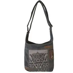 Produktbild: Sunsa Damen Hobo Tasche. Umhängetasche, Handtasche aus Canvas & Leder. Nachhaltige Produkte, Groß Vintage Shoulder bag, Schultertasche, schwarz/grau Segeltuch Crossbody