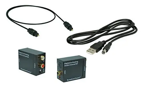 Produktbild: SunshineTronic Digital(Toslink/SPDIF) zu Analog(2xRCA) Audio Konverter(Sampling Raten bis zu 192kHz) + Toslink Kabel + USB-DC Kabel