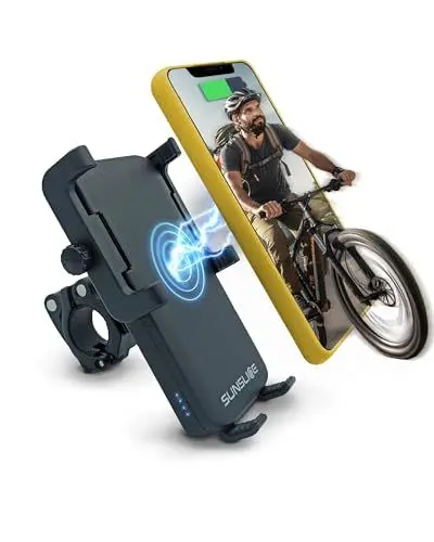 Produktbild: Sunslice Fahrrad Handyhalterung mit integrierter Powerbank Wireless und Fahrradlicht für Smartphone Halterung mit Kabellose Ladefunktion