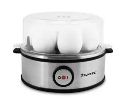 Produktbild: SUNTEC Eierkocher EGG-8564 design aus Edelstahl – Für 7 Eier – Härtegradeinstellung und Timer – Automatische Abschaltung – Klein und elektrisch – Set mit Messbecher & Schale für Rührei – 360 Watt