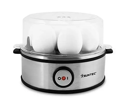Produktbild: SUNTEC Eierkocher EGG-8564 Design aus Edelstahl – Für 7 Eier – Härtegradeinstellung und Timer – Automatische Abschaltung – Klein und elektrisch – Set mit Messbecher & Schale für Rührei – 360 Watt