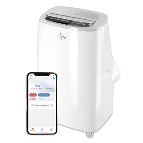 Produktbild: SUNTEC Mobiles Klimagerät CoolFixx 3.5 Eco R290 APP – Klimaanlage mobil und leise mit Smart App Steuerung – Entfeuchter für Räume bis 60 qm – Mobile Kühlung & Heizung für zuhause – 12.000 BTU