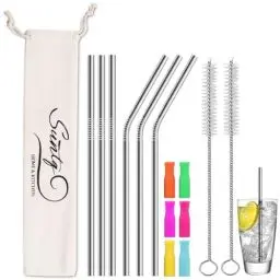 Produktbild: SUNTQ Edelstahl Strohhalme für Stanley Tumbler, Strohhalm Ersatz für Stanley Cup Zubehör, wiederverwendbare Metallstrohhalme mit Silikonspitzen und Reinigungsbürste(6 * 215,Silber)