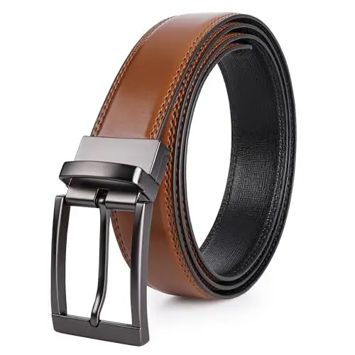 Produktbild: Sunya Gürtel Herren Braun und Schwarz. Wendegürtel Beidseitige Nutzung 3.3cm Breit. Herren Ledergürtel für Business Anzug, Jeansgürtel für Männer. Inklusive Geschenkbox